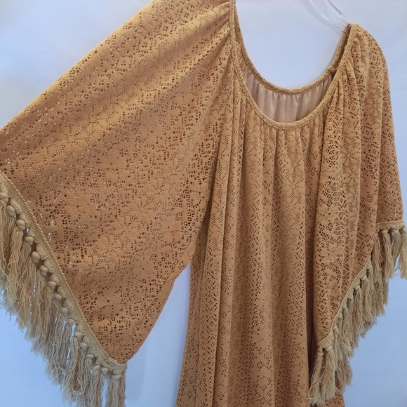 Vintage Boho Chic Crochet Kaftan Tunic Fringe Dress - Picture 4 of 6